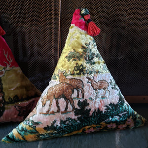 Deer Family Pillow - Vintage Tapestry Triangle Pillow