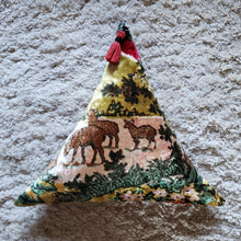 Load image into Gallery viewer, Deer Family Pillow - Vintage Tapestry Triangle Pillow
