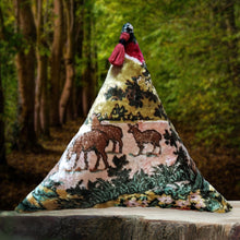 Load image into Gallery viewer, Deer Family Pillow - Vintage Tapestry Triangle Pillow
