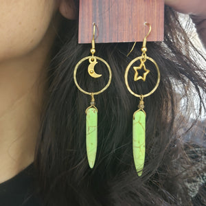 Moon and Stars Spiked Hoop Earrings