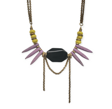 Load image into Gallery viewer, Spike Fringe Collar Necklace - Black Agate
