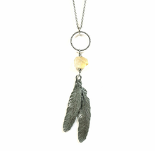 Load image into Gallery viewer, Citrine feather ring drop necklace
