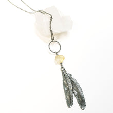 Load image into Gallery viewer, Citrine feather ring drop necklace
