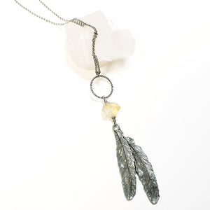 Citrine feather ring drop necklace